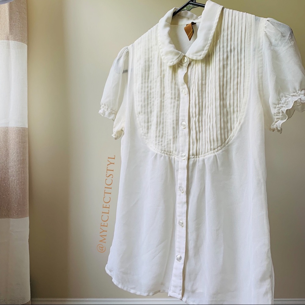 Sheer Soft Airy Off White Dressy Casual Top